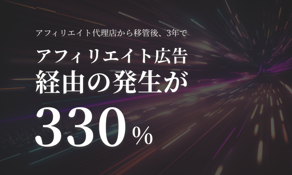 アフィリエイト代理店から移管後、3年でアフィリエイト広告経由の発生が330%に
